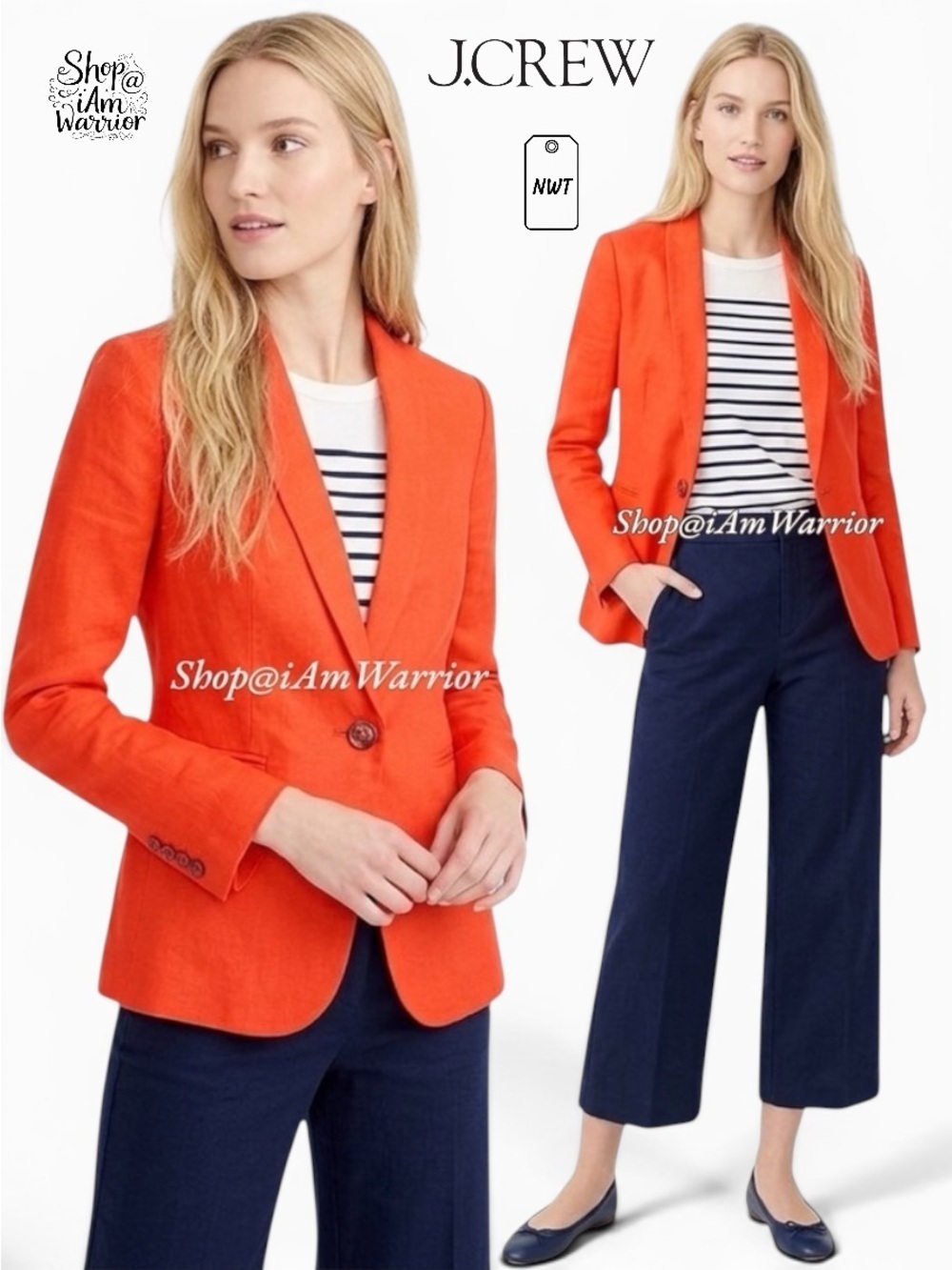 J.Crew NWT tropical sunset red/orange linen one button blazer *shop@iamwarrior